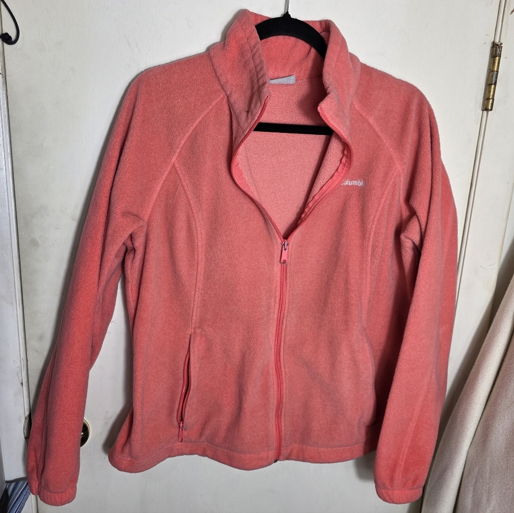 Columbia Peach 🍑 Pink Fleece Full Zip Jacket Women's Size XL